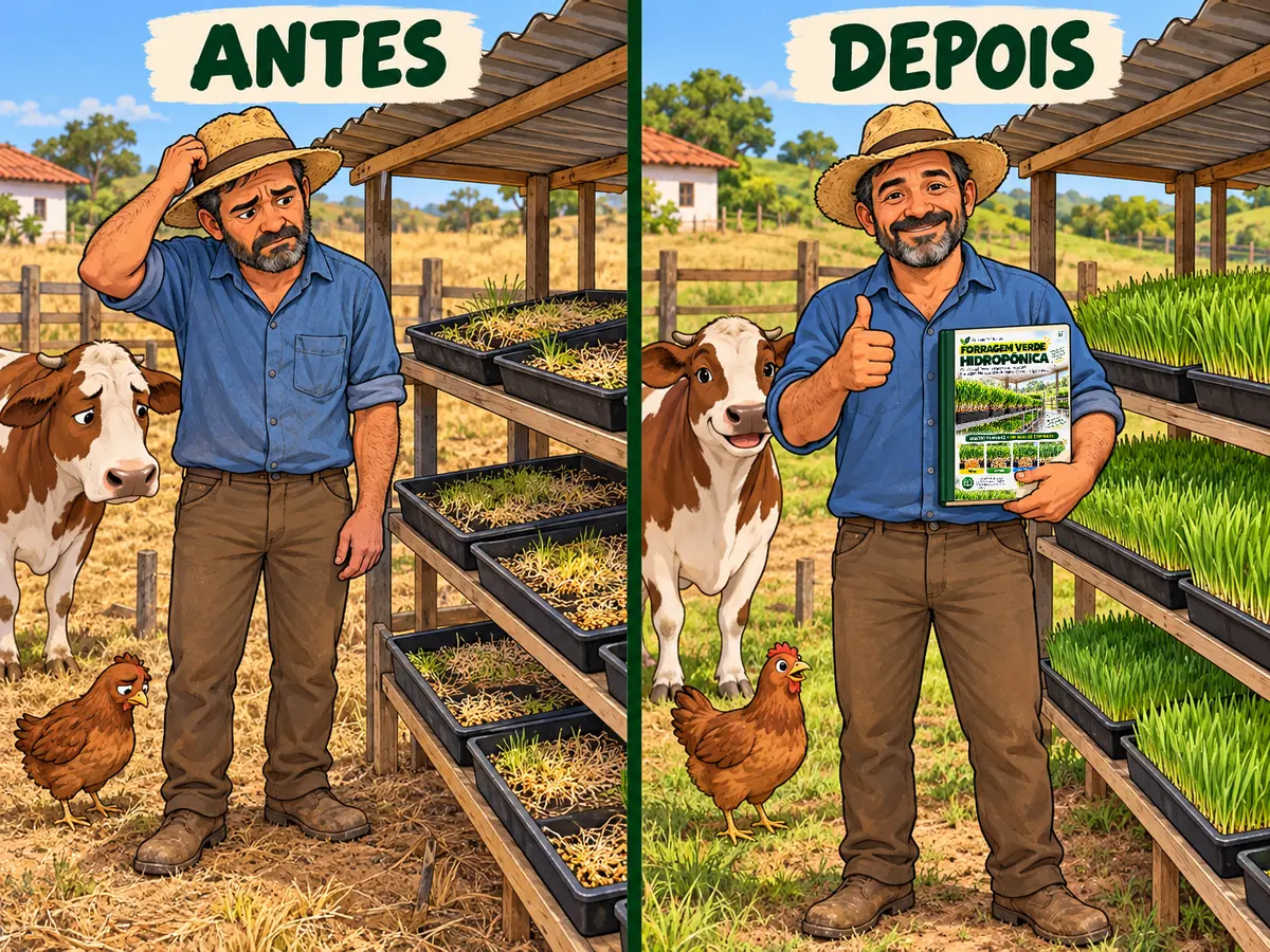 Comparação antes e depois da Apostila Prática de Forragem Verde Hidropônica